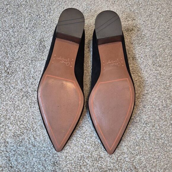 Crown Vintage Block Heels Black Suede Pointed Toe Pumps Size 9 - Picture 7 of 7